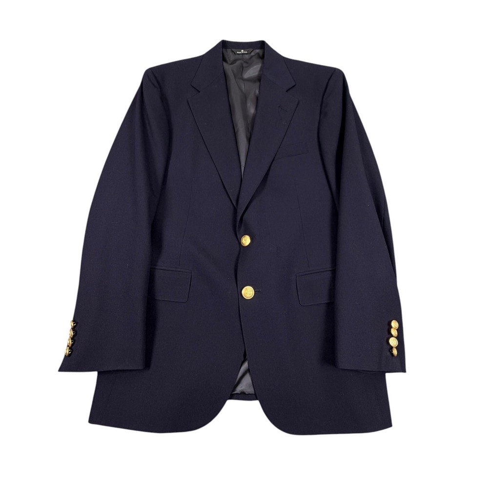Chaps Ralph Lauren Mens Blazer Jacket Navy Blue Wool Gold Crest Button 40R